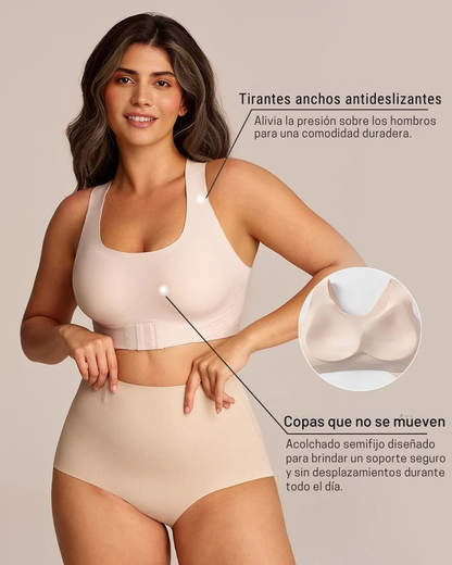 Sujetador PosturaFit™: Cierre Frontal + Espalda Cruzada (Sin Aros)